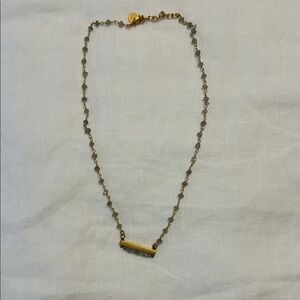 Elegant Gold Bar Necklace with Gray Beads